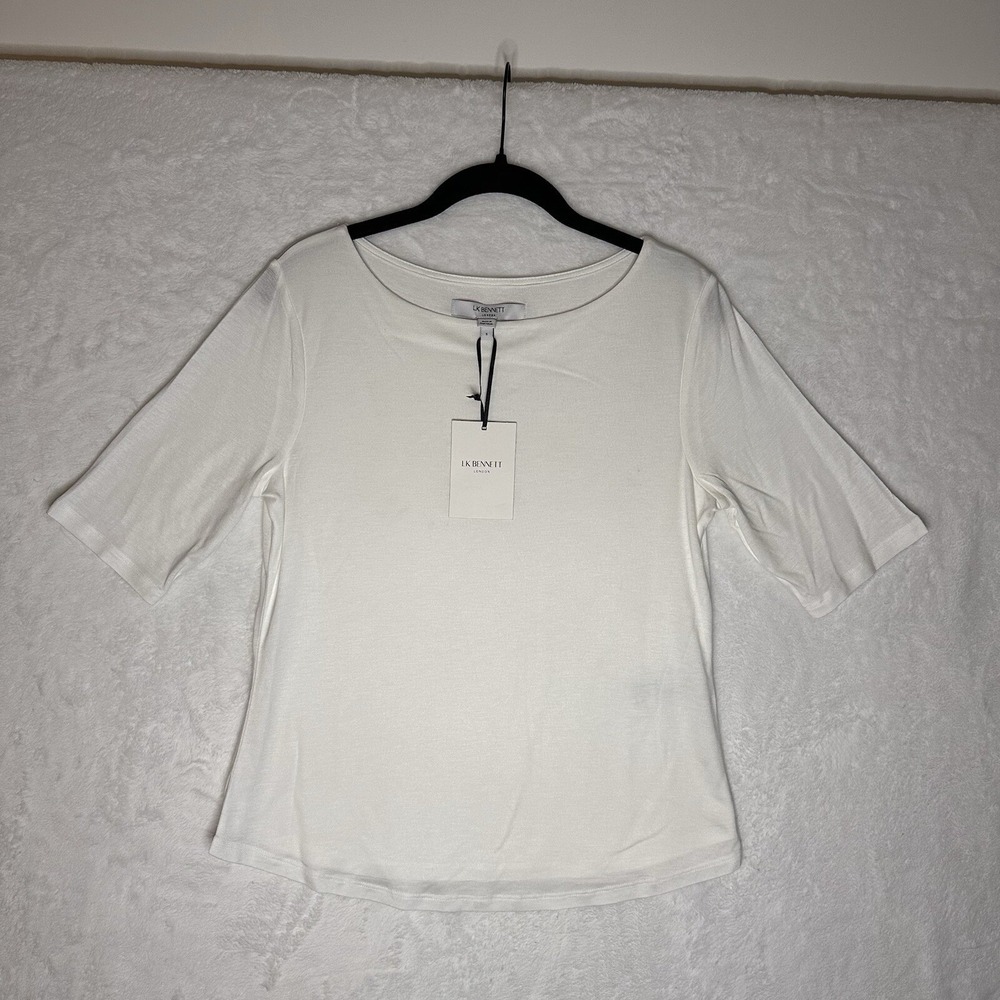 L K Bennett Womens S Ivory White T NWT J Trina Short Sleeve Rayon Top Soft Lined